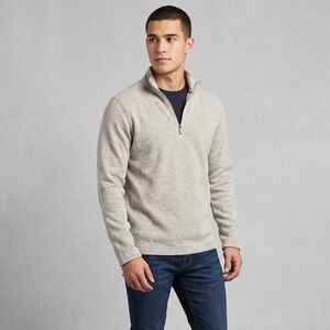 Telluride Mens Small Gray Pullover 1/4 Zip Heathered Knit Fleece Lined Sweater